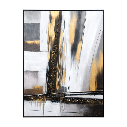 Abstract Canvas in Monochrome Tones with Gold Accents