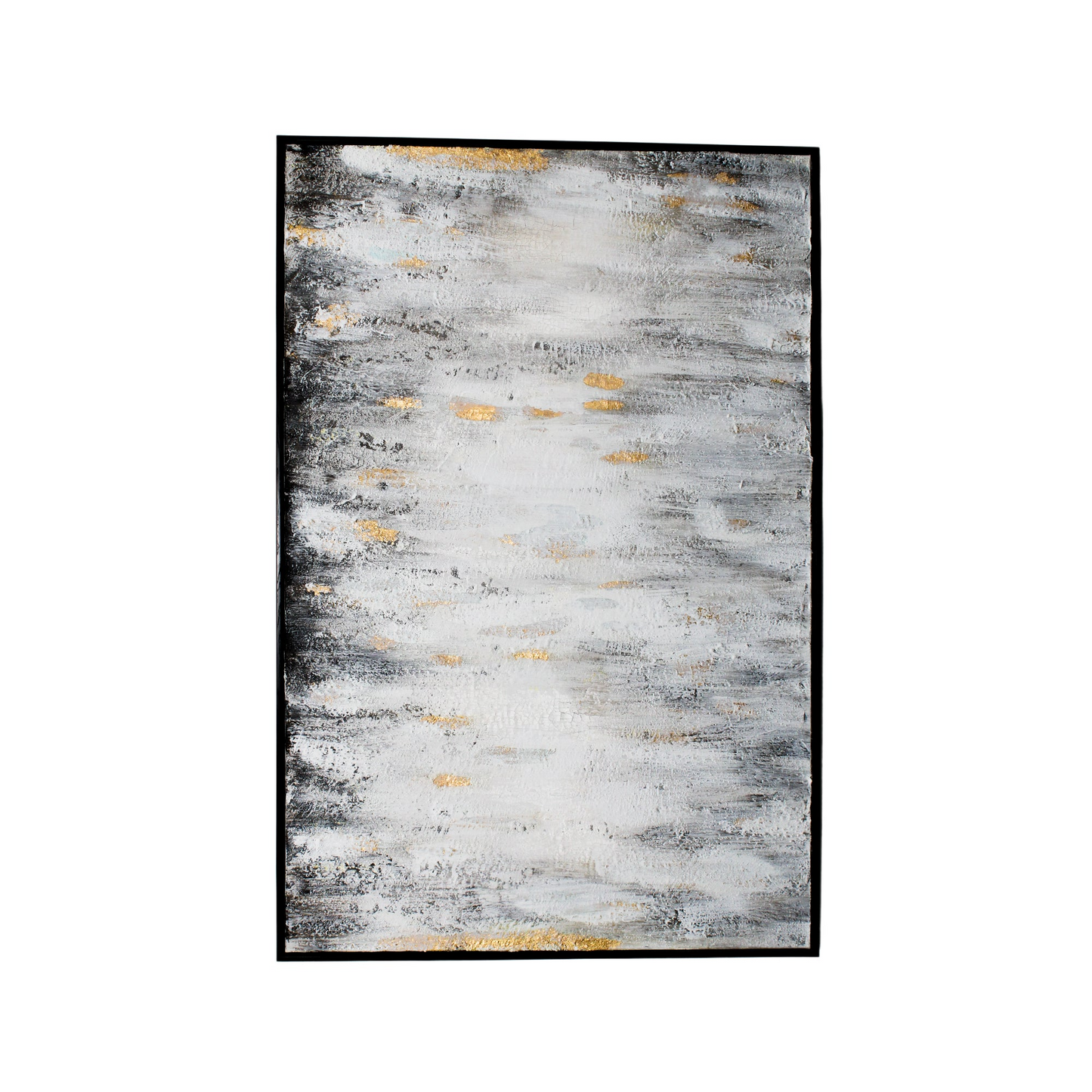 White and Black Faded Wall Art with Gold Accents and Black Frame