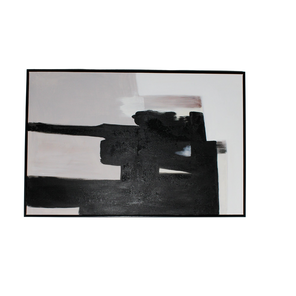 Black Abstract Framed Wall Art with Neutral Tones