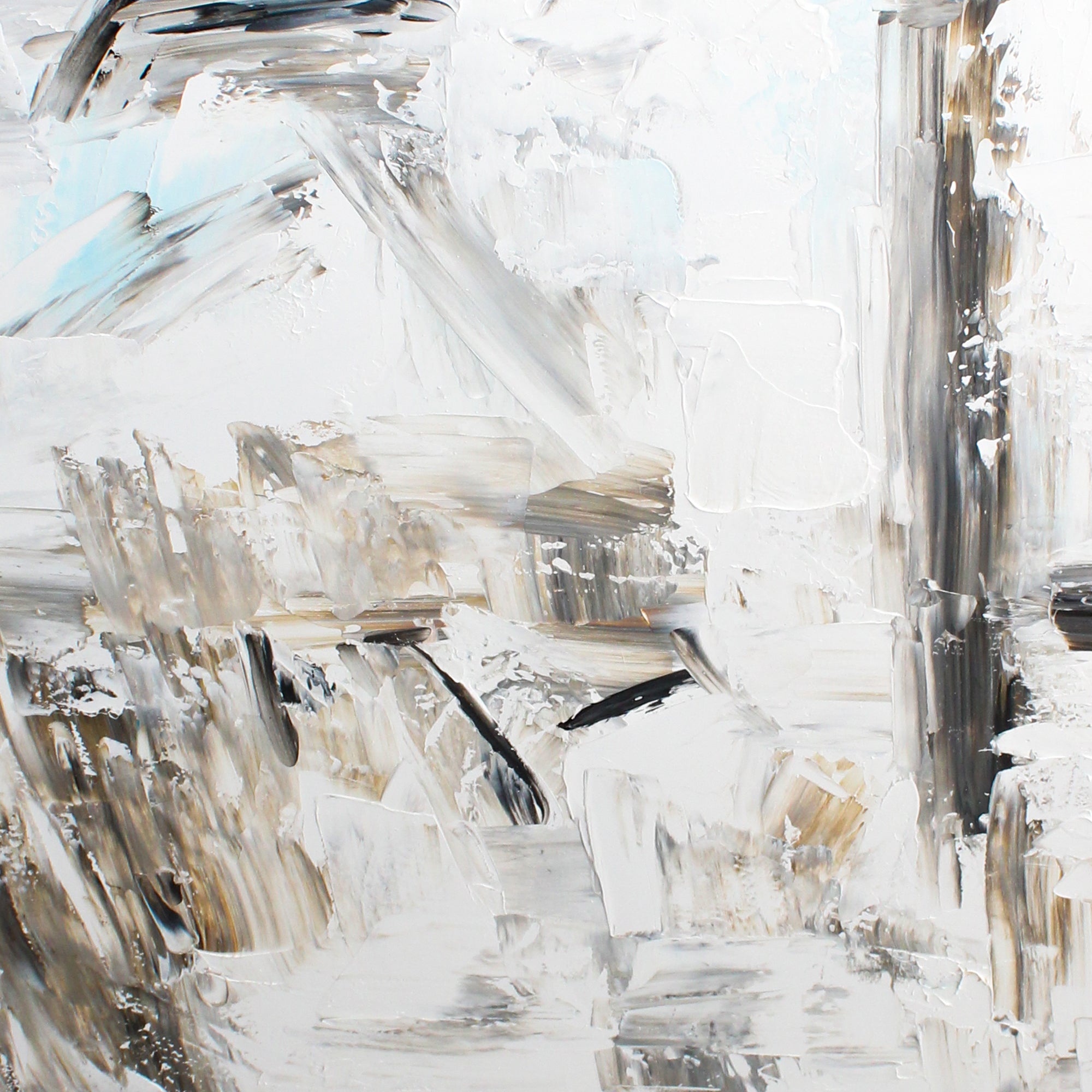 Muted White and Grey Brushwork Black Framed Wall Art