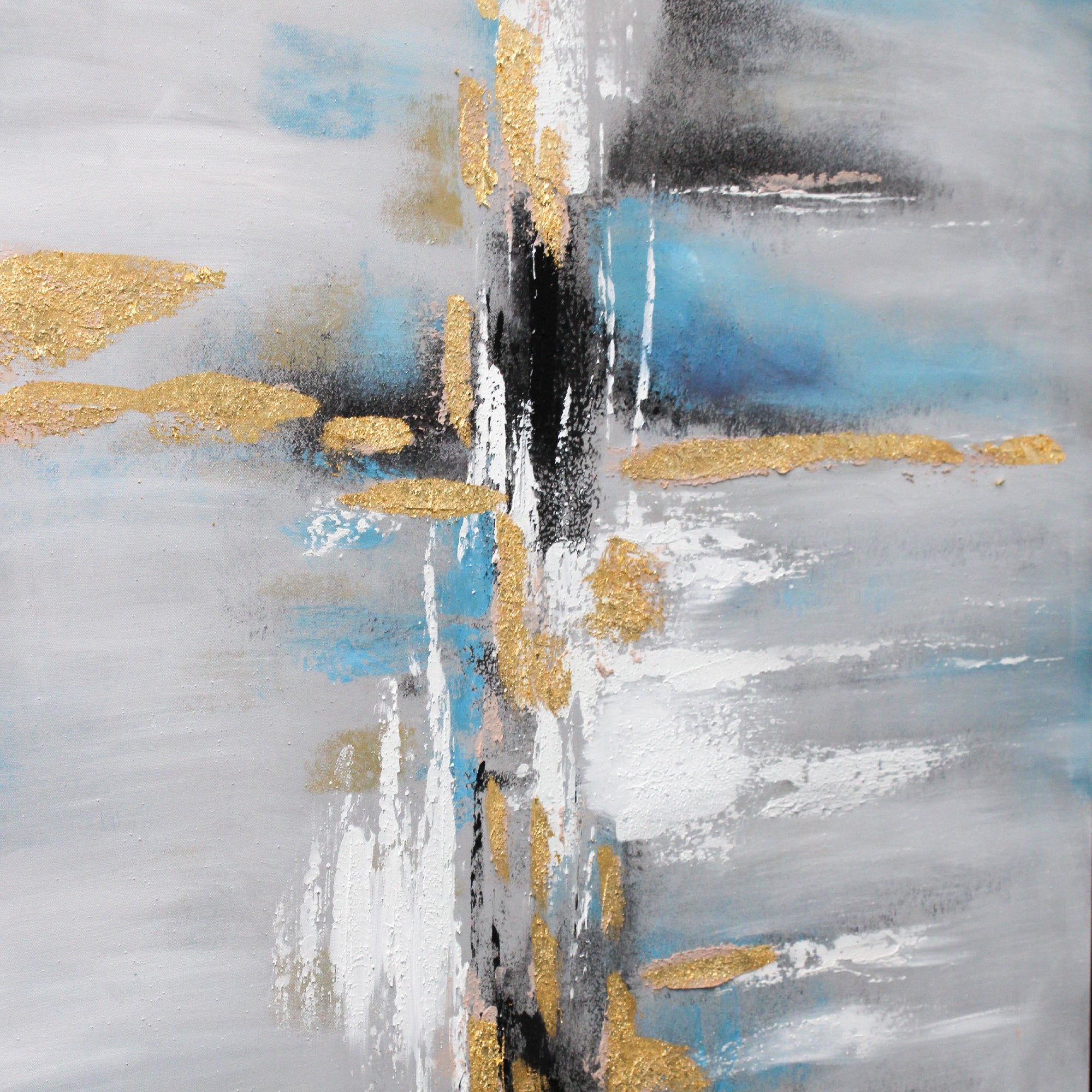 Black Framed Abstract Canvas with Gold and Blue Tones
