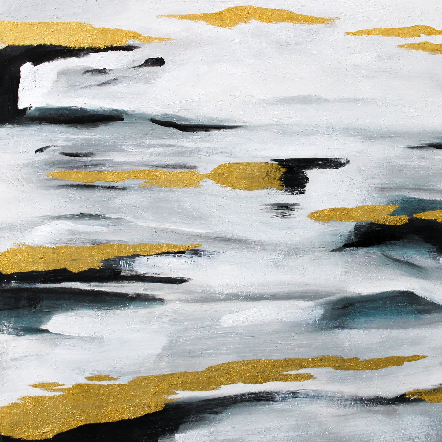Abstract Ocean View Canvas with Black and Gold Accents and Black Frame