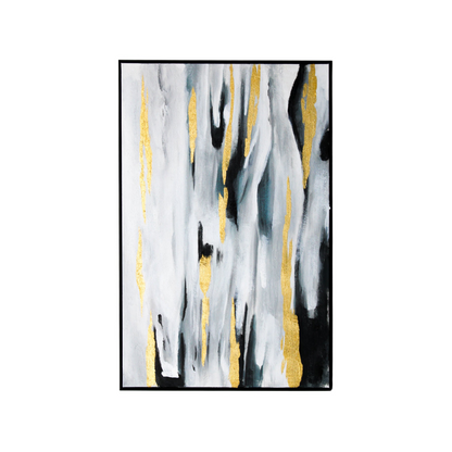 Abstract Ocean View Canvas with Black and Gold Accents and Black Frame