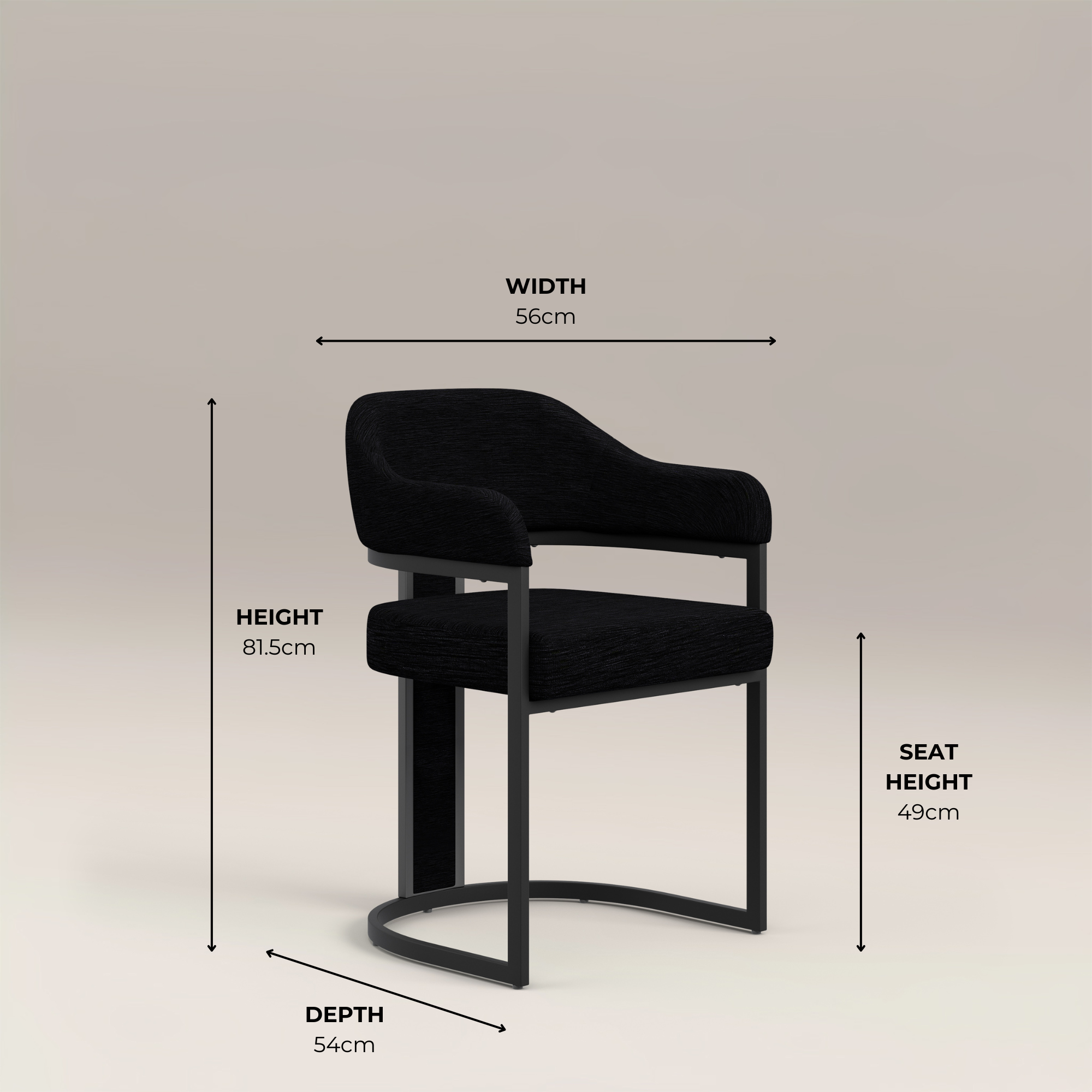 Camilla Curved Black Chenille Dining Chair