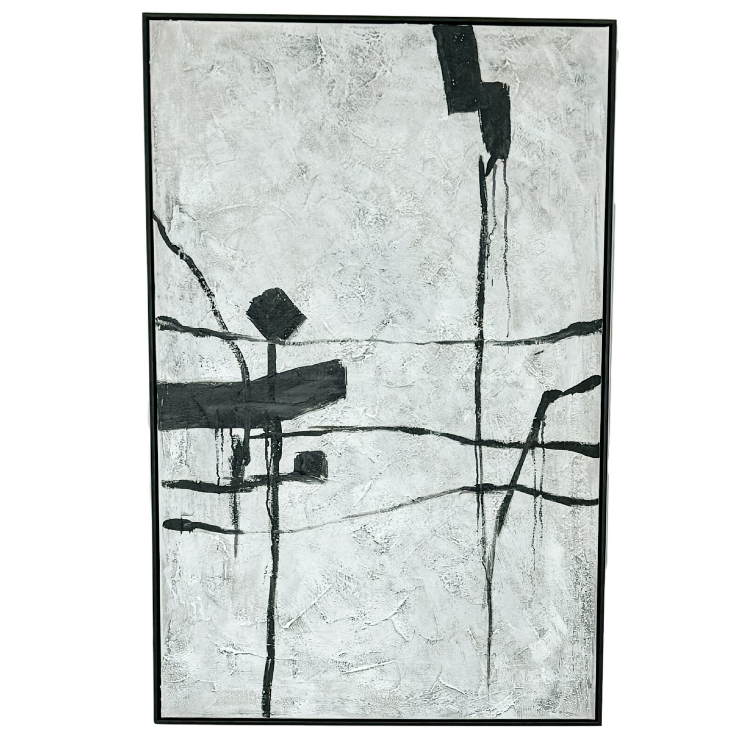 Grey and White Abstract Canvas with Black Frame