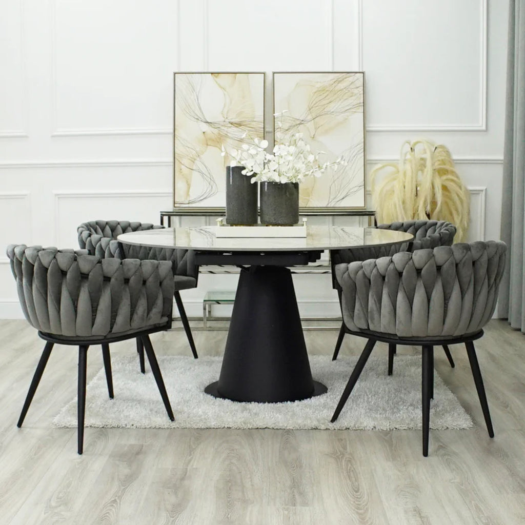 Iris Grey Velvet Braided Weave Dining Chair