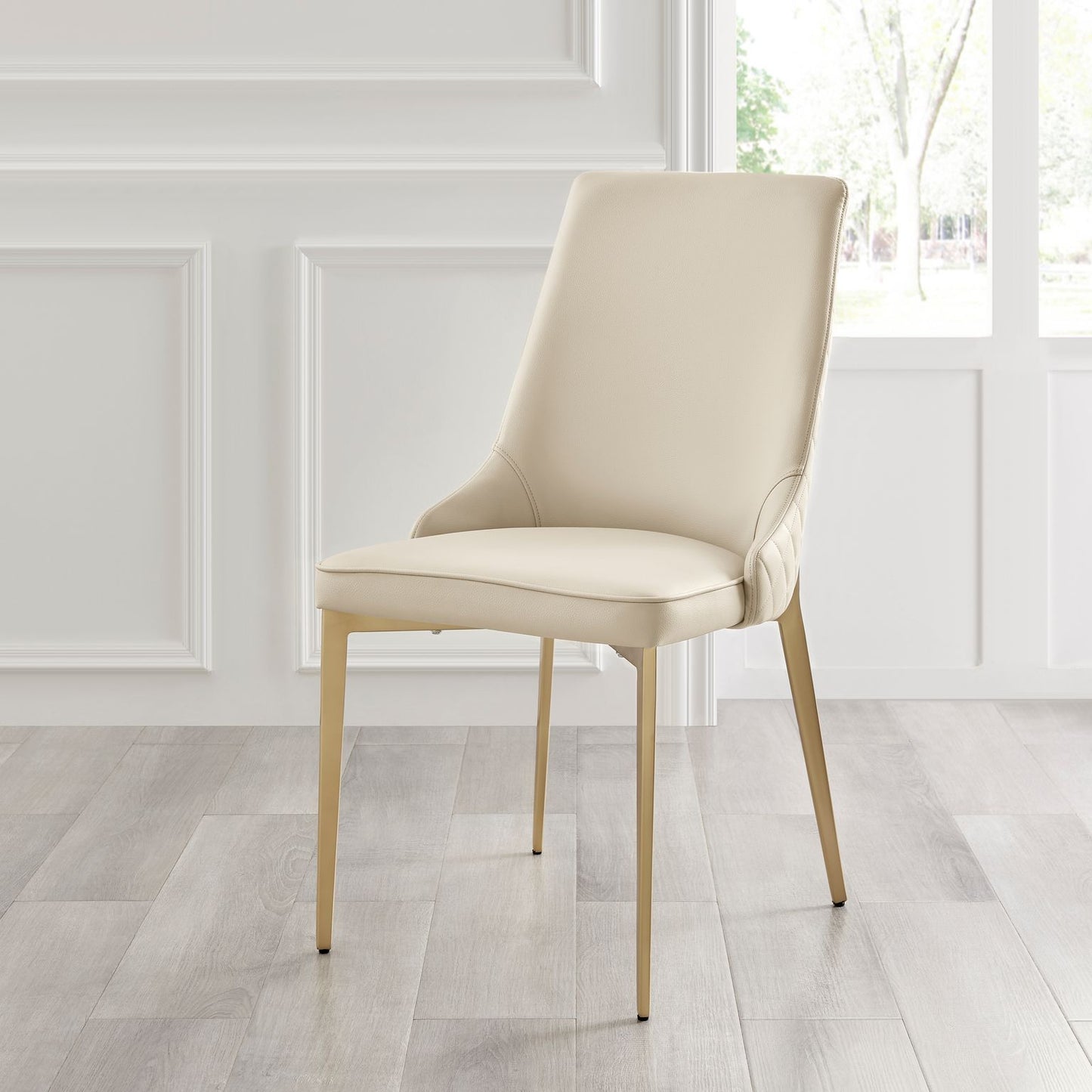 Beige Dining Chair in Faux Leather With Gold Legs
