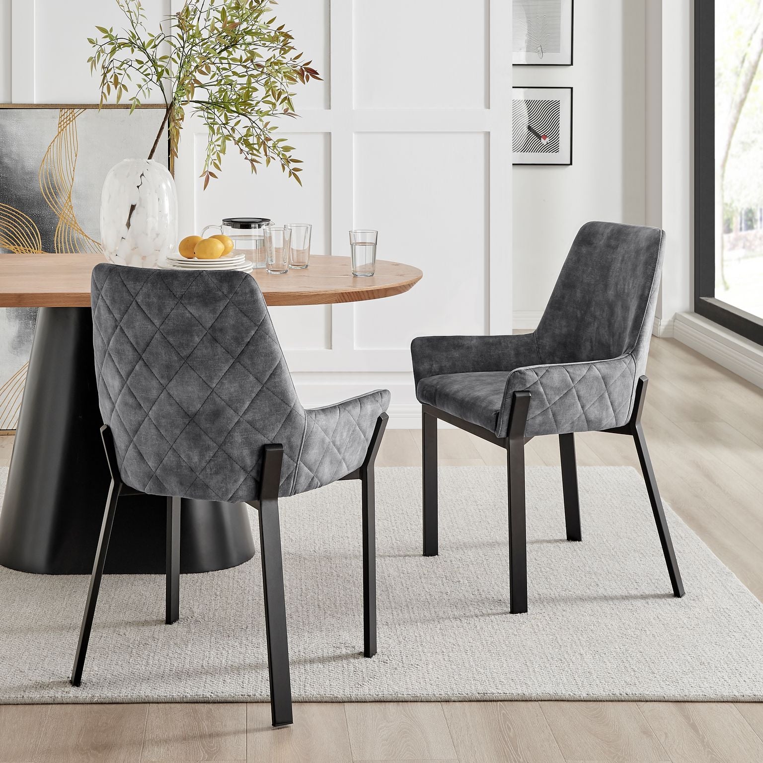 Nova Grey Velvet Dining Chair With Black Frame