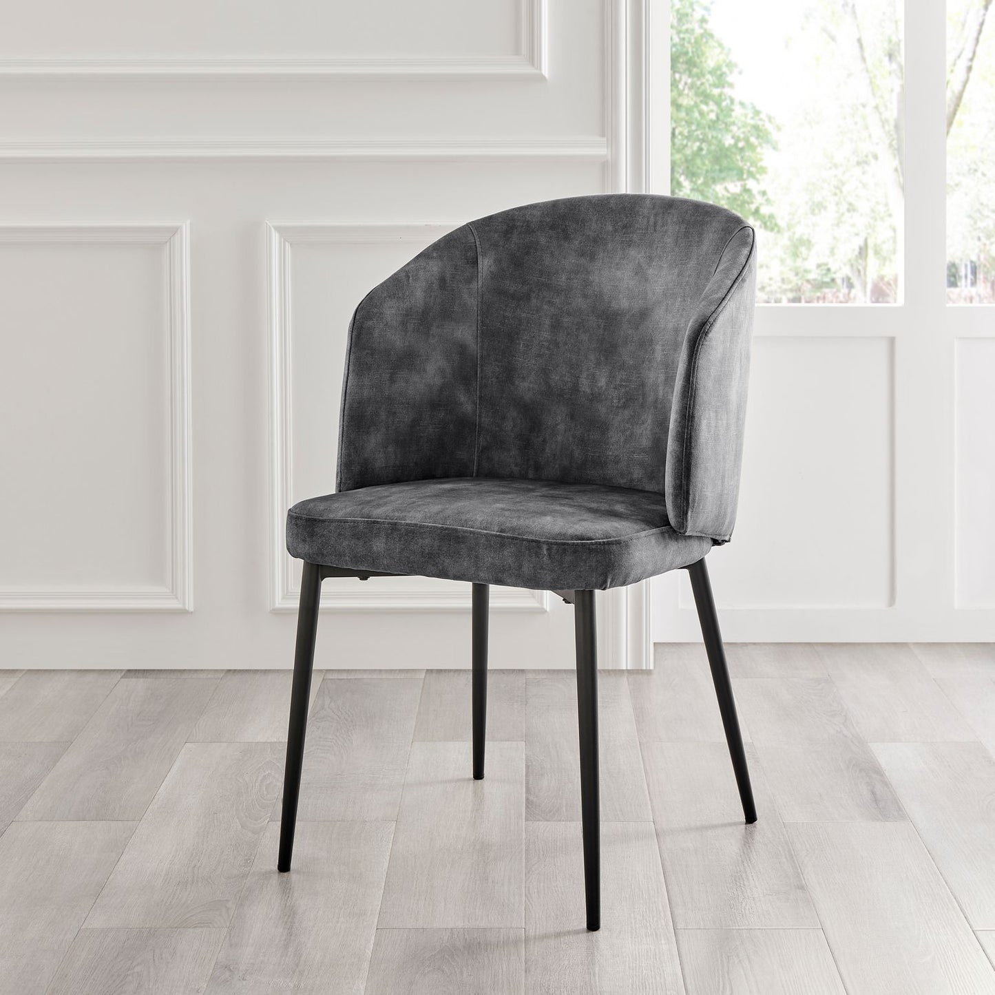 Grey Velvet Dining Chair With Curved Back Black Legs