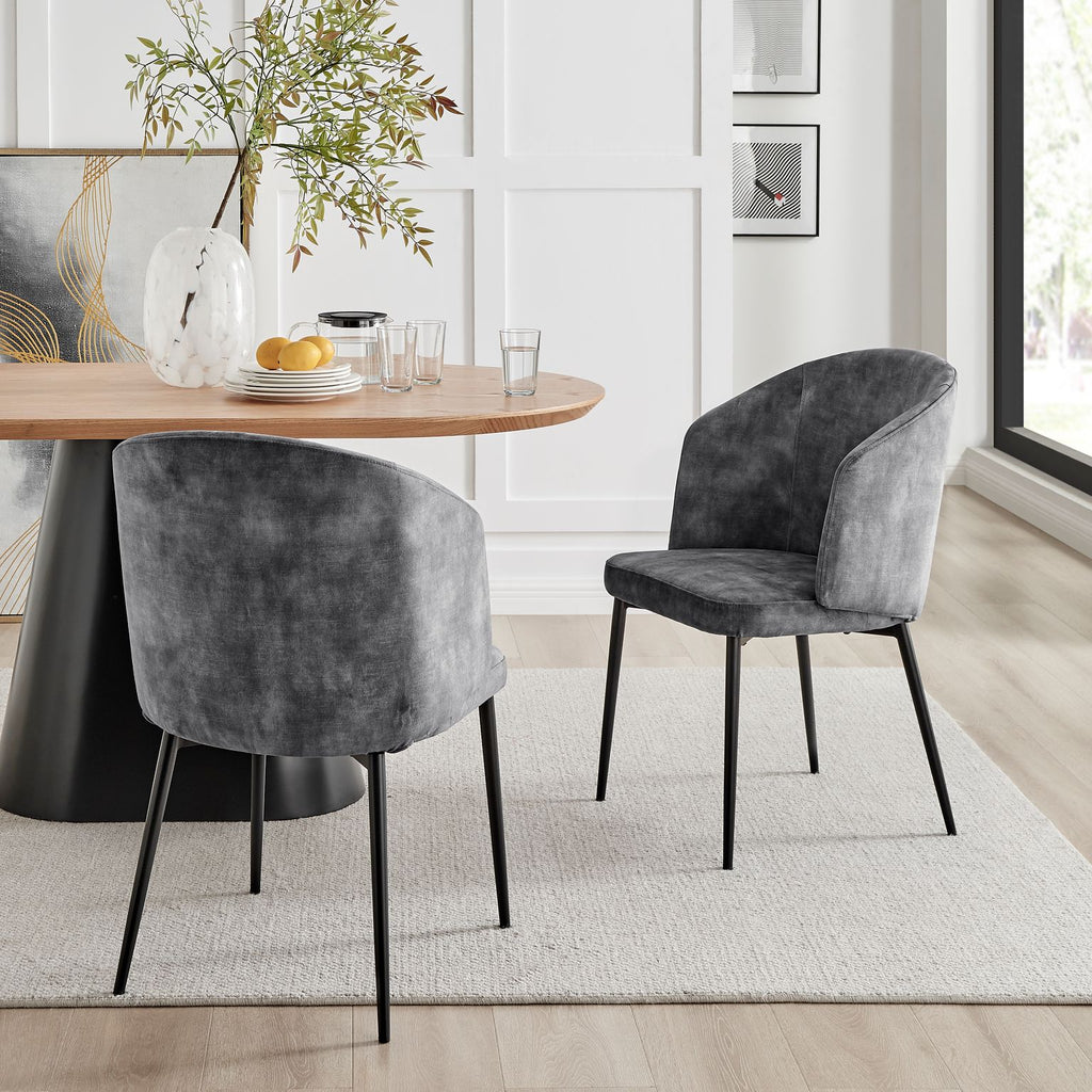 Castelle Grey Curved Velvet Dining Chair With Black Legs