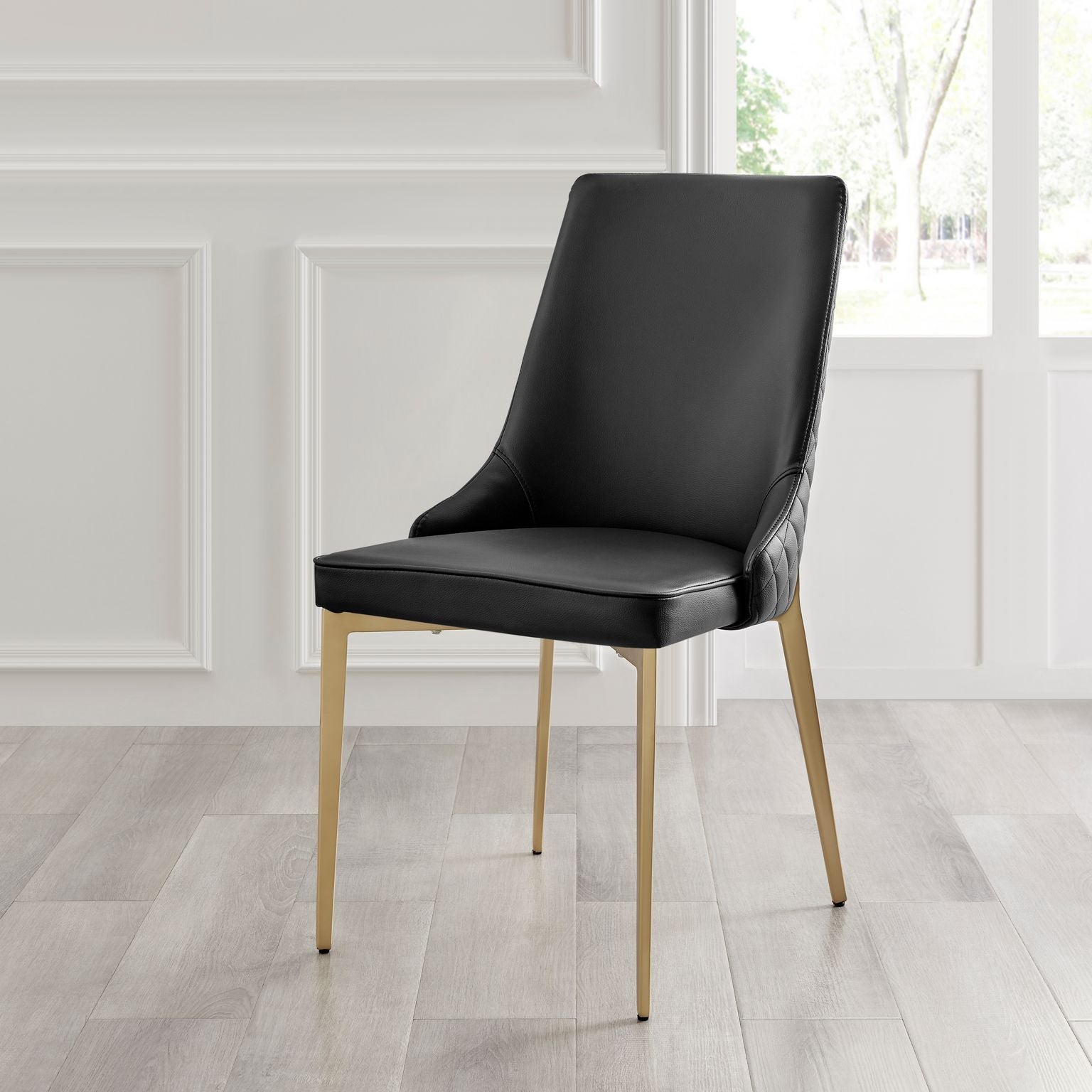 Jade Black Dining Chair In Faux Leather With Gold Legs