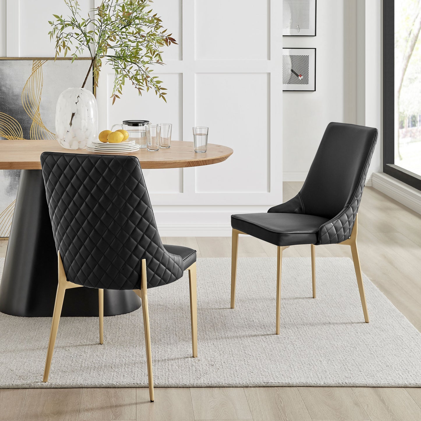 Black Dining Chair In Faux Leather With Gold Legs