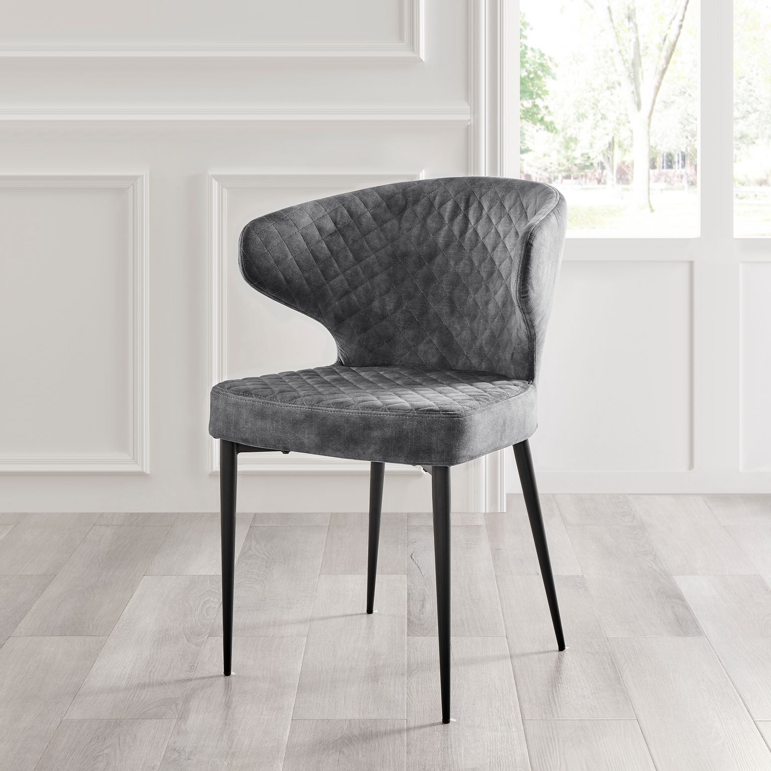 Levi Grey Velvet Dining Chair With Quilting Black Legs