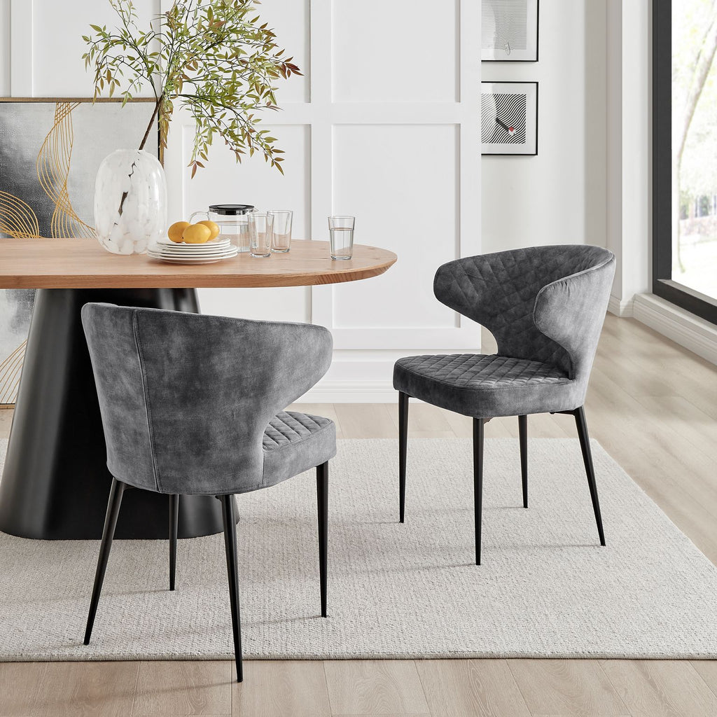 Levi Grey Velvet Dining Chair With Quilting Black Legs