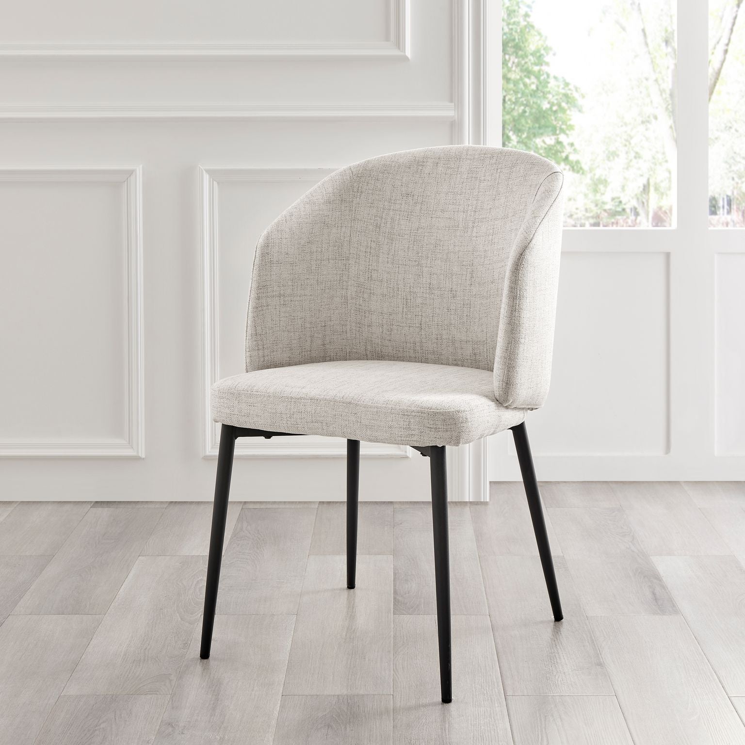 Castelle Ivory Linen Curved Dining Chair With Black Legs