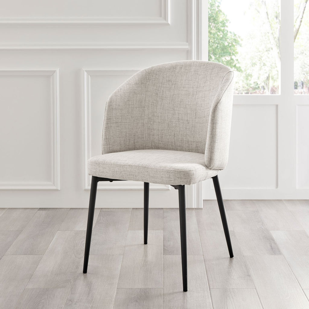 Castelle Ivory Linen Curved Dining Chair With Black Legs
