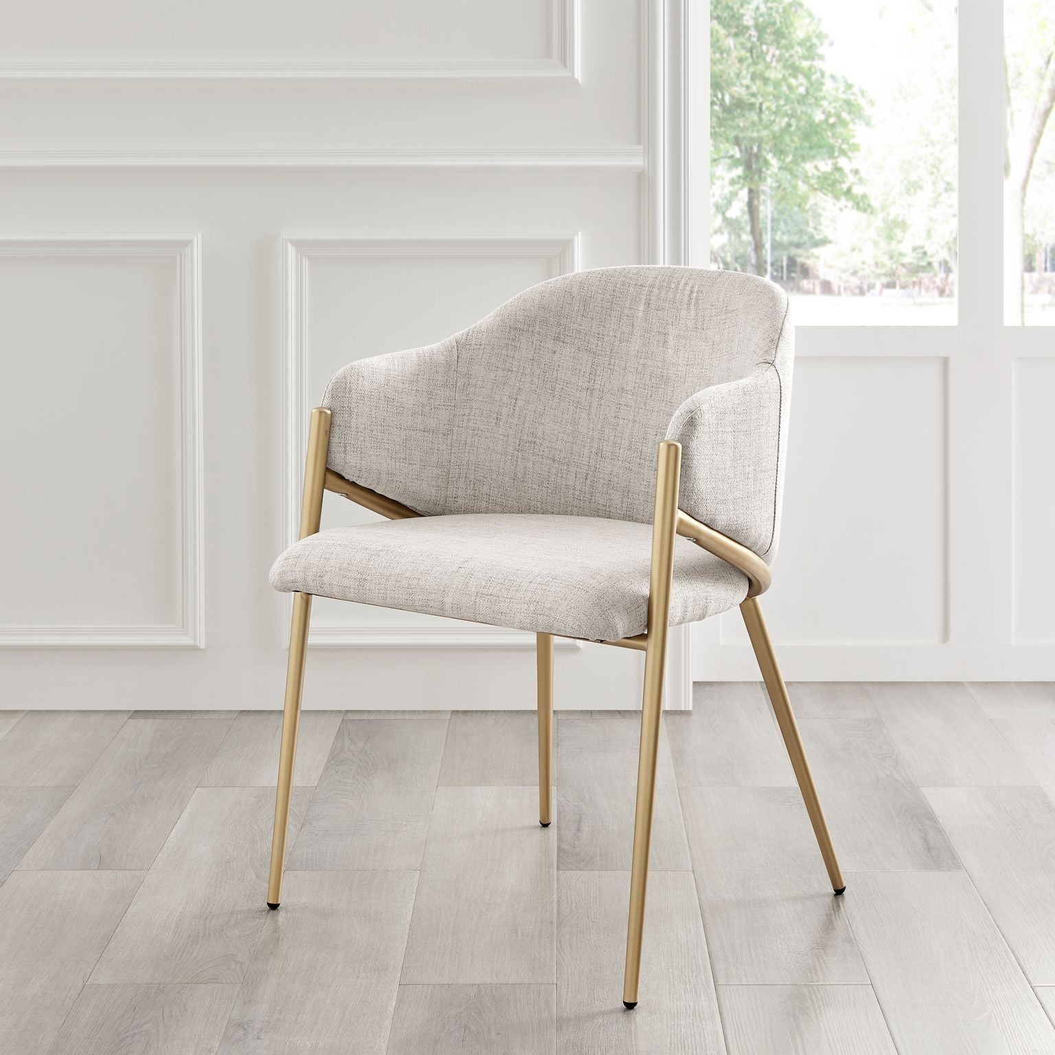 Alice Neutral Light Beige Linen Dining Chair With Gold Frame