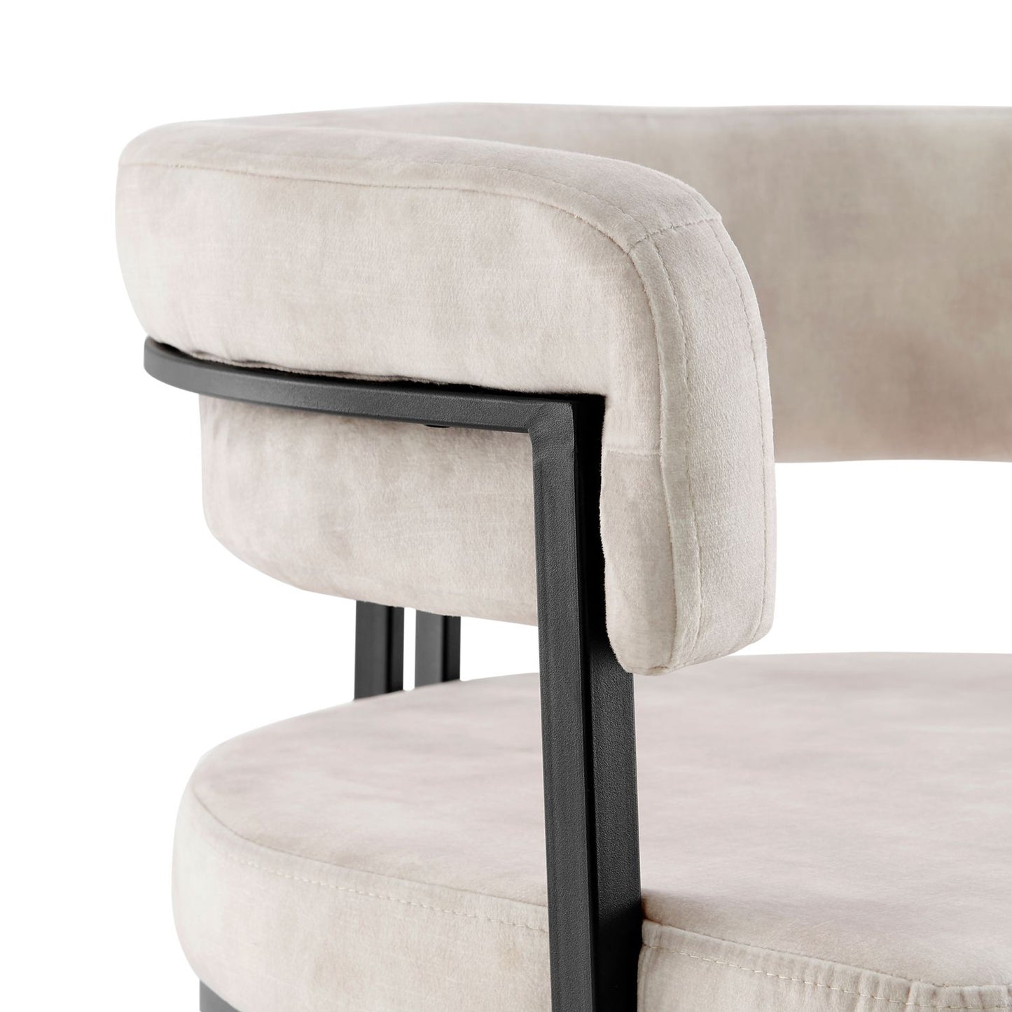 Curved Cream Velvet and Black Frame Dining Chair