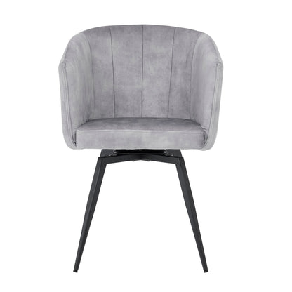 Grey Velvet Dining Chair With Swivel Black Base