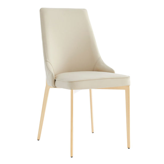 Beige Dining Chair in Faux Leather With Gold Legs