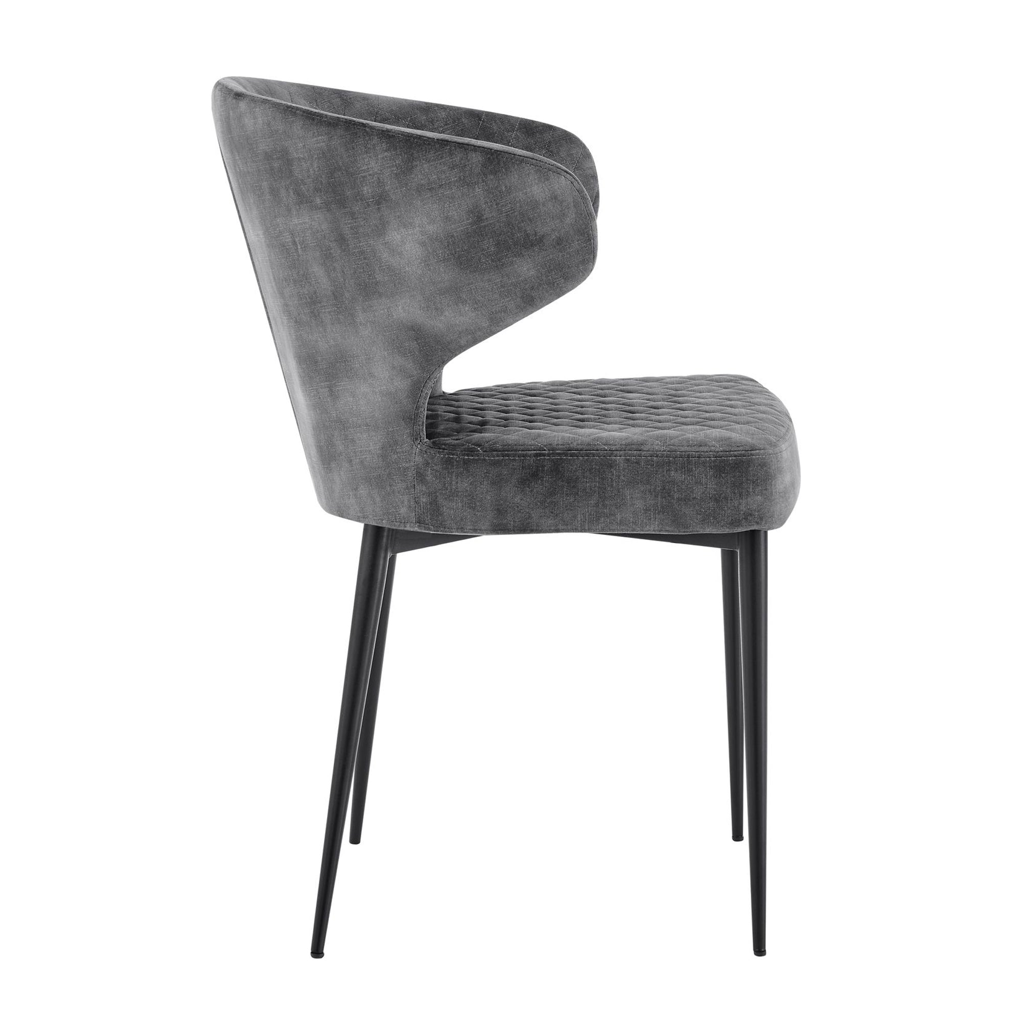 Levi Grey Velvet Dining Chair With Quilting Black Legs
