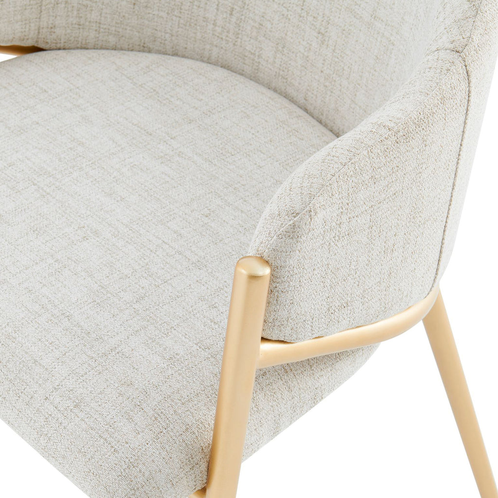 Alice Neutral Light Beige Linen Dining Chair With Gold Frame
