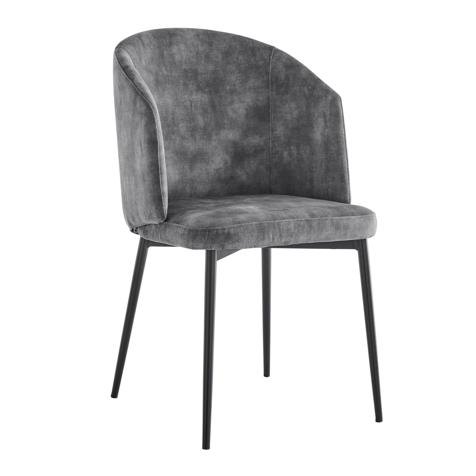 Castelle Grey Curved Velvet Dining Chair With Black Legs
