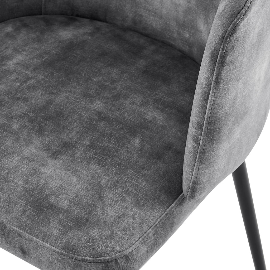 Castelle Grey Curved Velvet Dining Chair With Black Legs