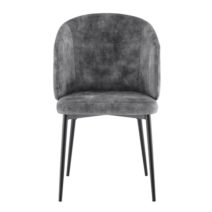 Grey Velvet Dining Chair With Curved Back Black Legs