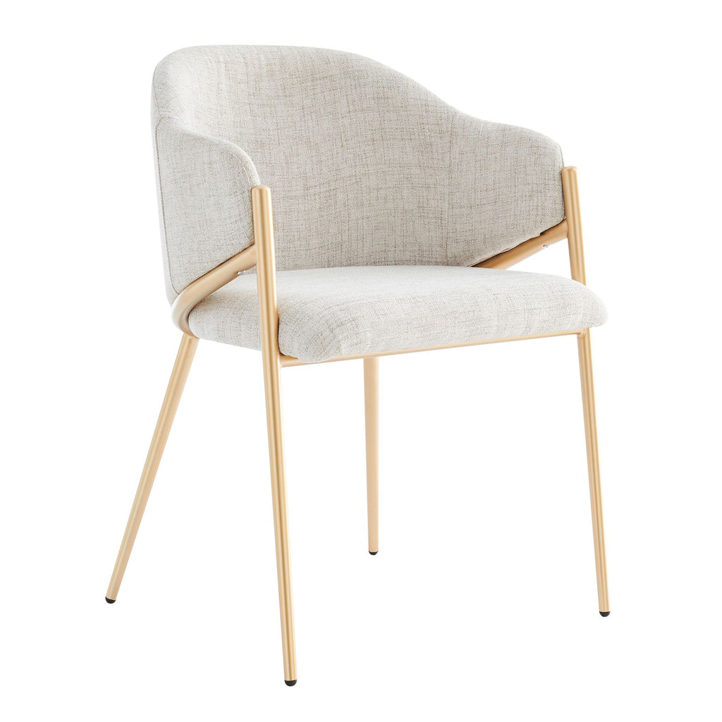 Alice Neutral Light Beige Linen Dining Chair With Gold Frame
