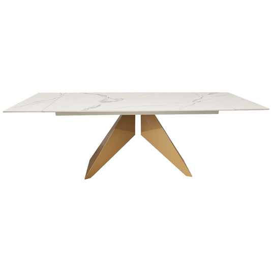 White Marble Effect Extending Dining Table Gold Base