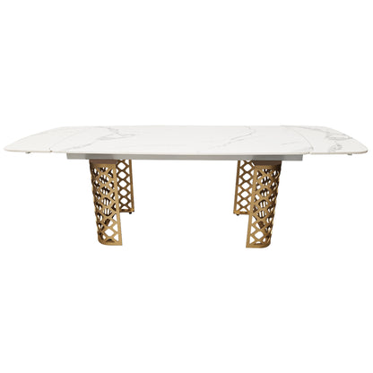 White Ceramic Marble Effect Extending Dining Table Gold Base