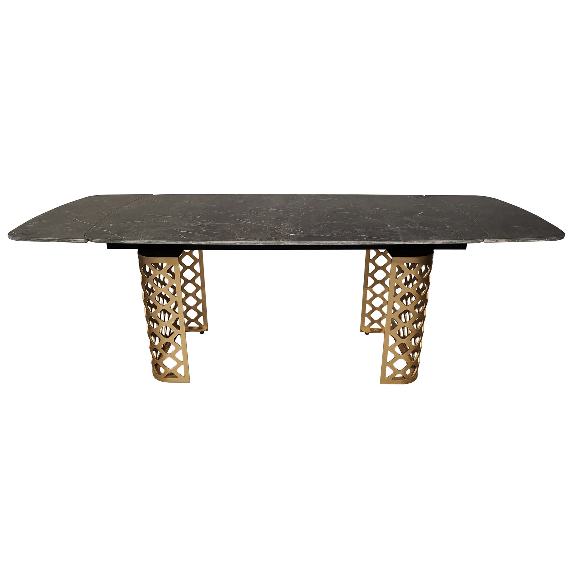 Black Ceramic Marble Effect Extending Dining Table Gold Base
