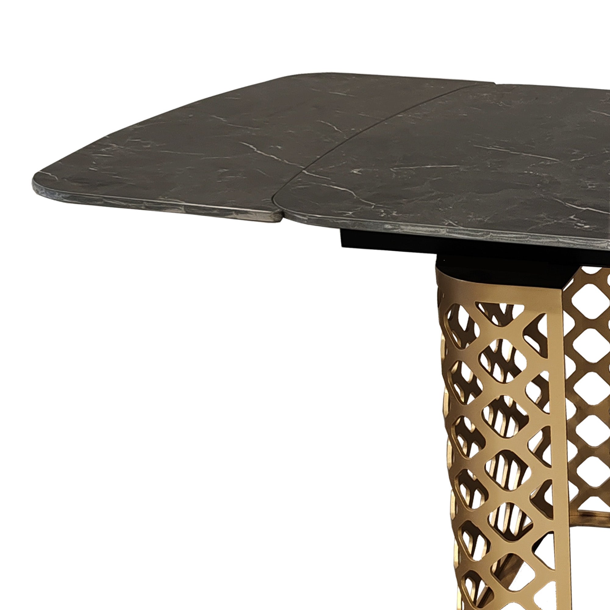 Black Ceramic Marble Effect Extending Dining Table Gold Base