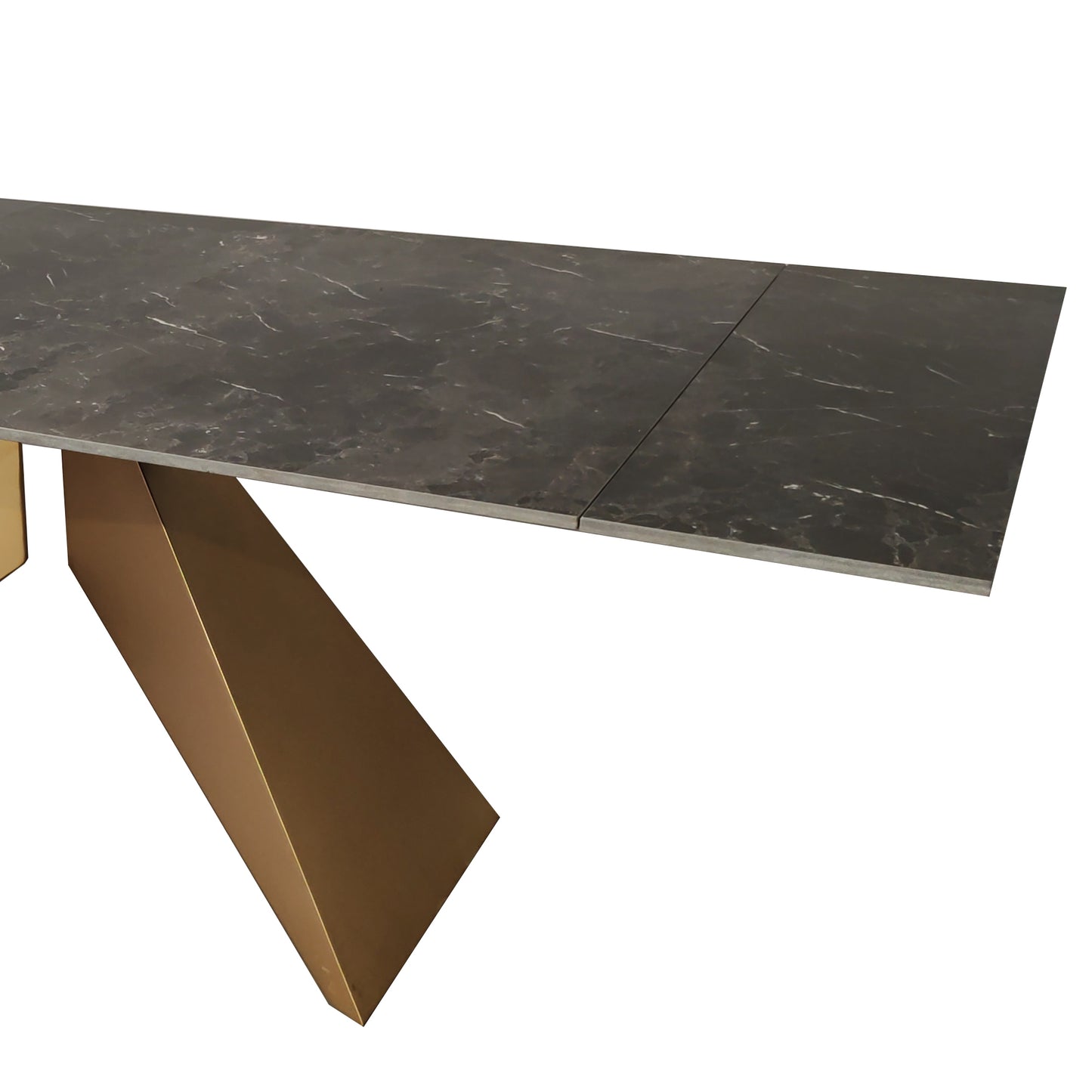 Black Marble Effect Extending Dining Table Gold Base