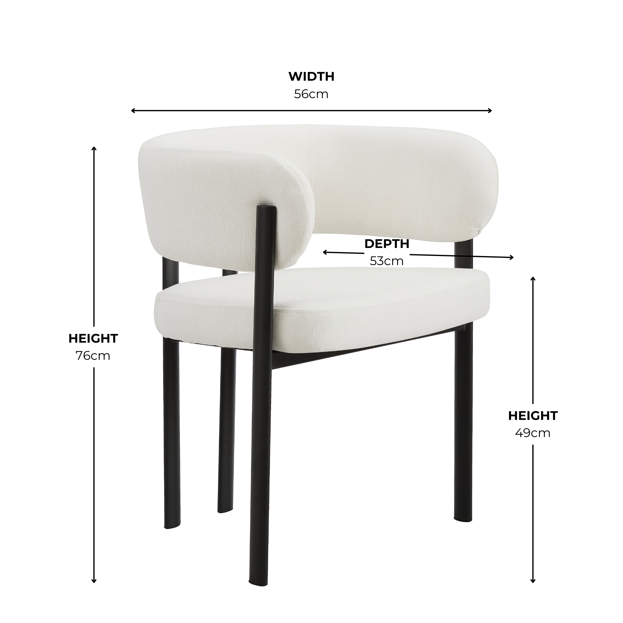 Elle Curved Ivory Linen Dining Chair With Black Frame