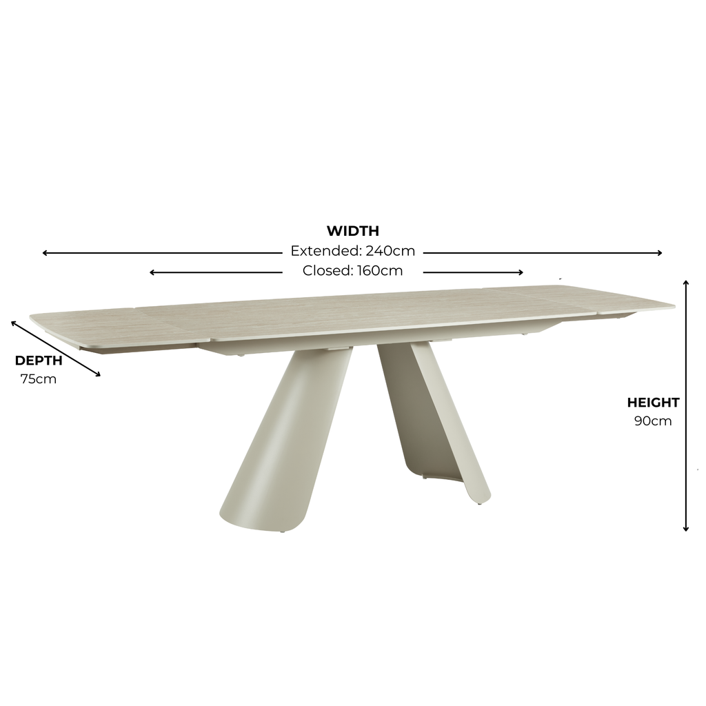 Petra Cream Ceramic Travertine Extending Dining Table With Beige Base