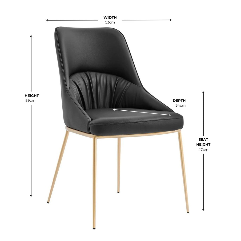 Axel Black Leather Dining Chair Wrinkle Design With Gold Legs