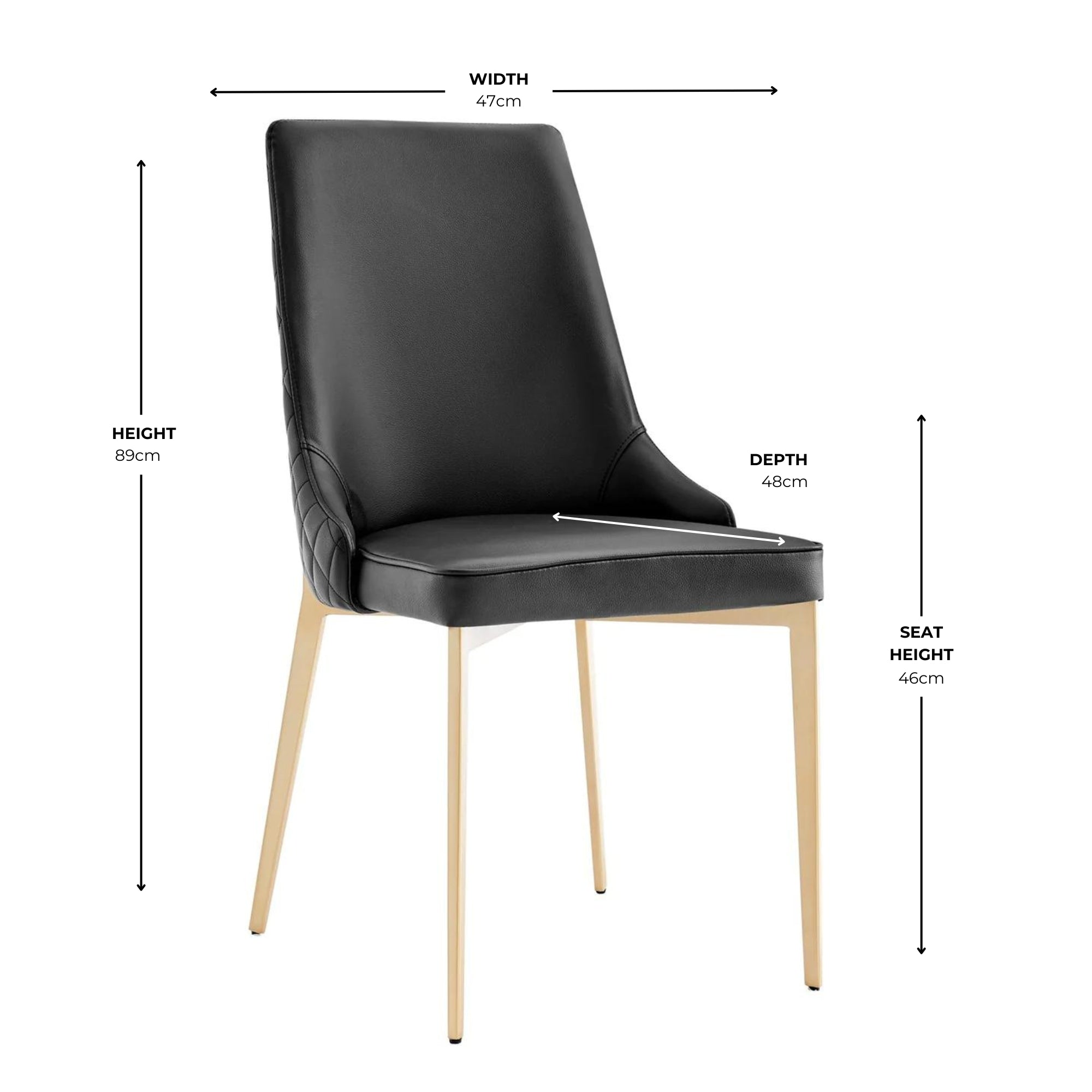 Jade Black Dining Chair In Faux Leather With Gold Legs