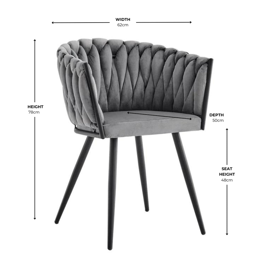 Iris Grey Velvet Braided Weave Dining Chair