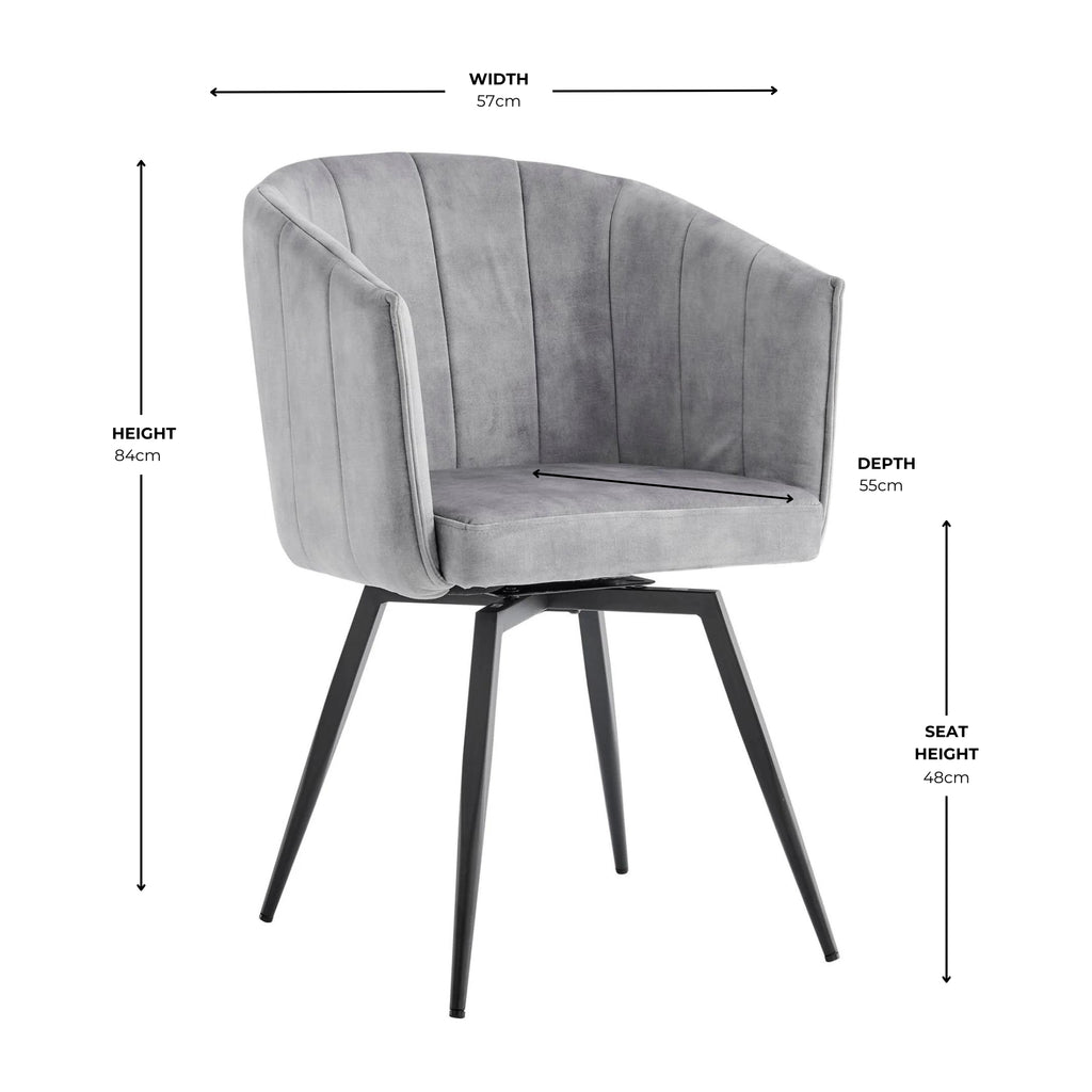 Arlo Swivel Grey Velvet Dining Chair With Black Legs