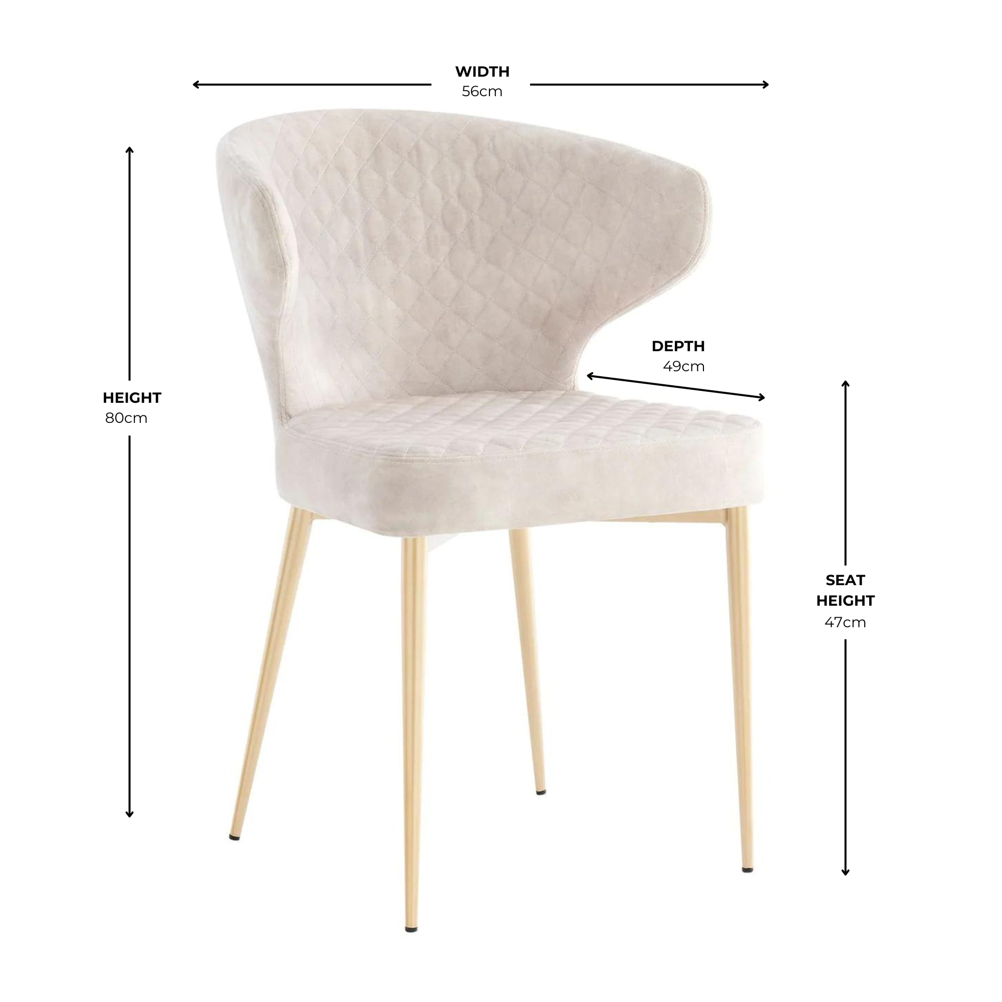 Levi Cream Velvet Dining Chair With Quilting Design Gold Legs