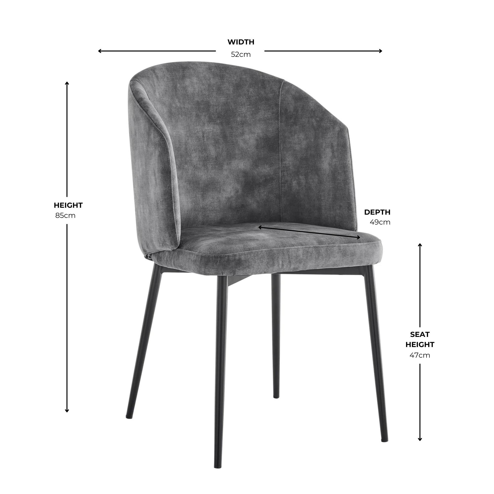 Castelle Grey Curved Velvet Dining Chair With Black Legs