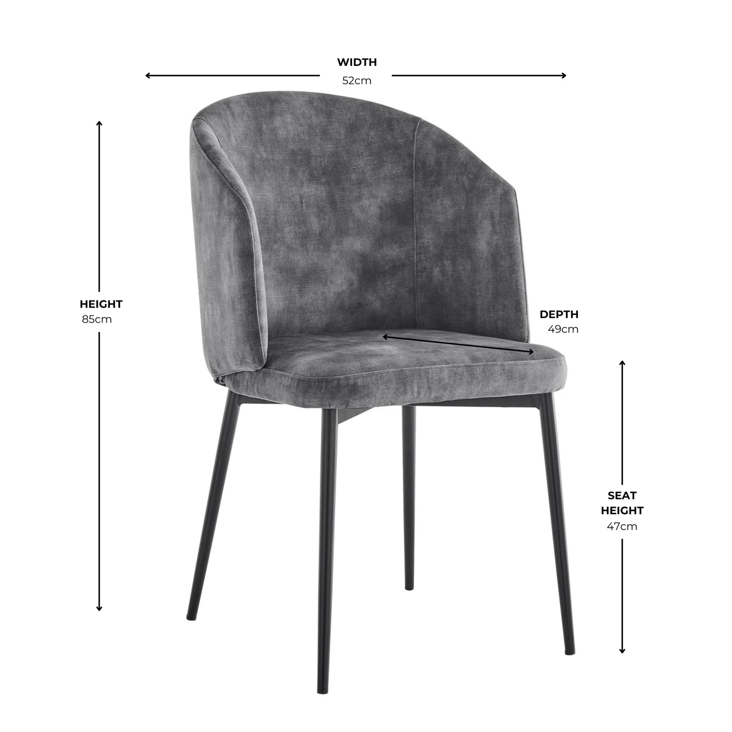 Grey Velvet Dining Chair With Curved Back Black Legs