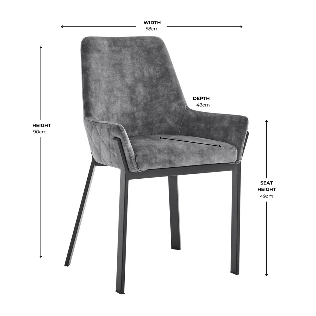 Nova Grey Velvet Dining Chair With Black Frame