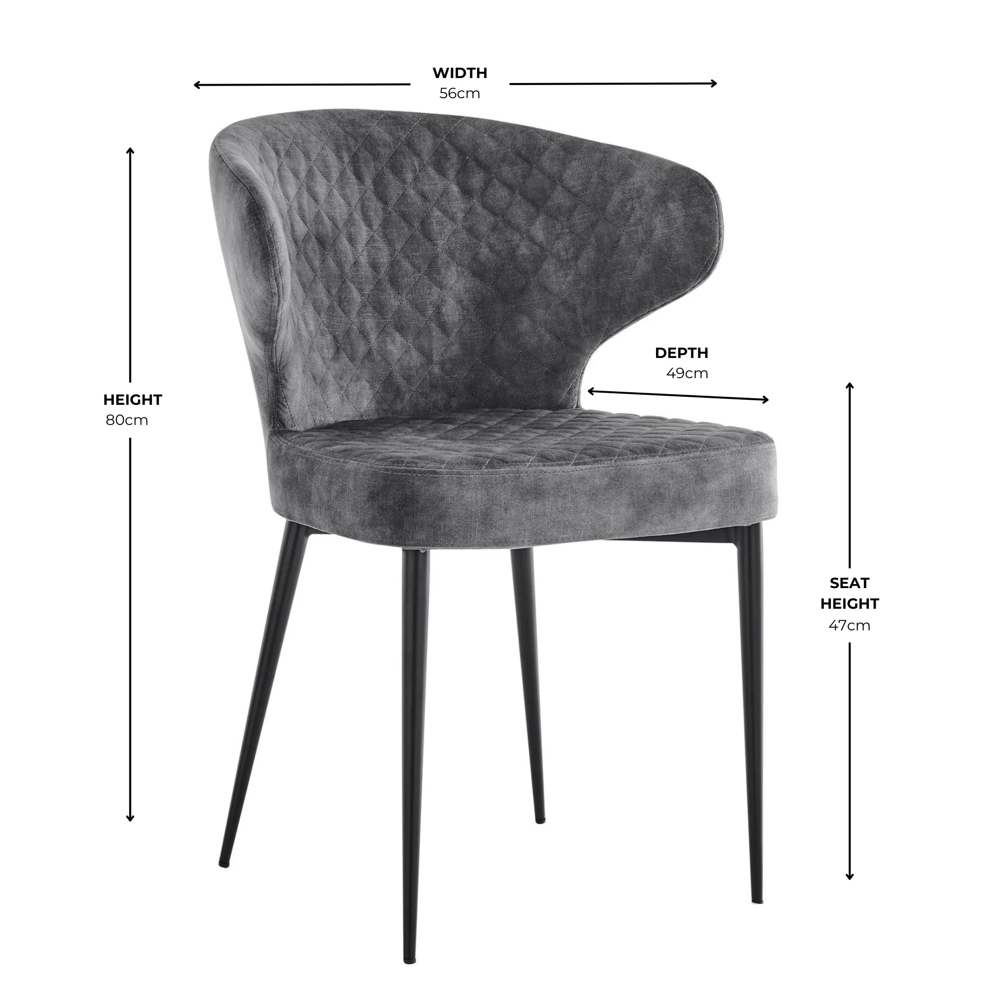 Levi Grey Velvet Dining Chair With Quilting Black Legs