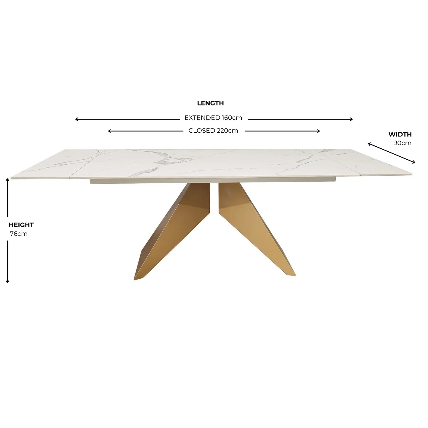 White Marble Effect Extending Dining Table Gold Base