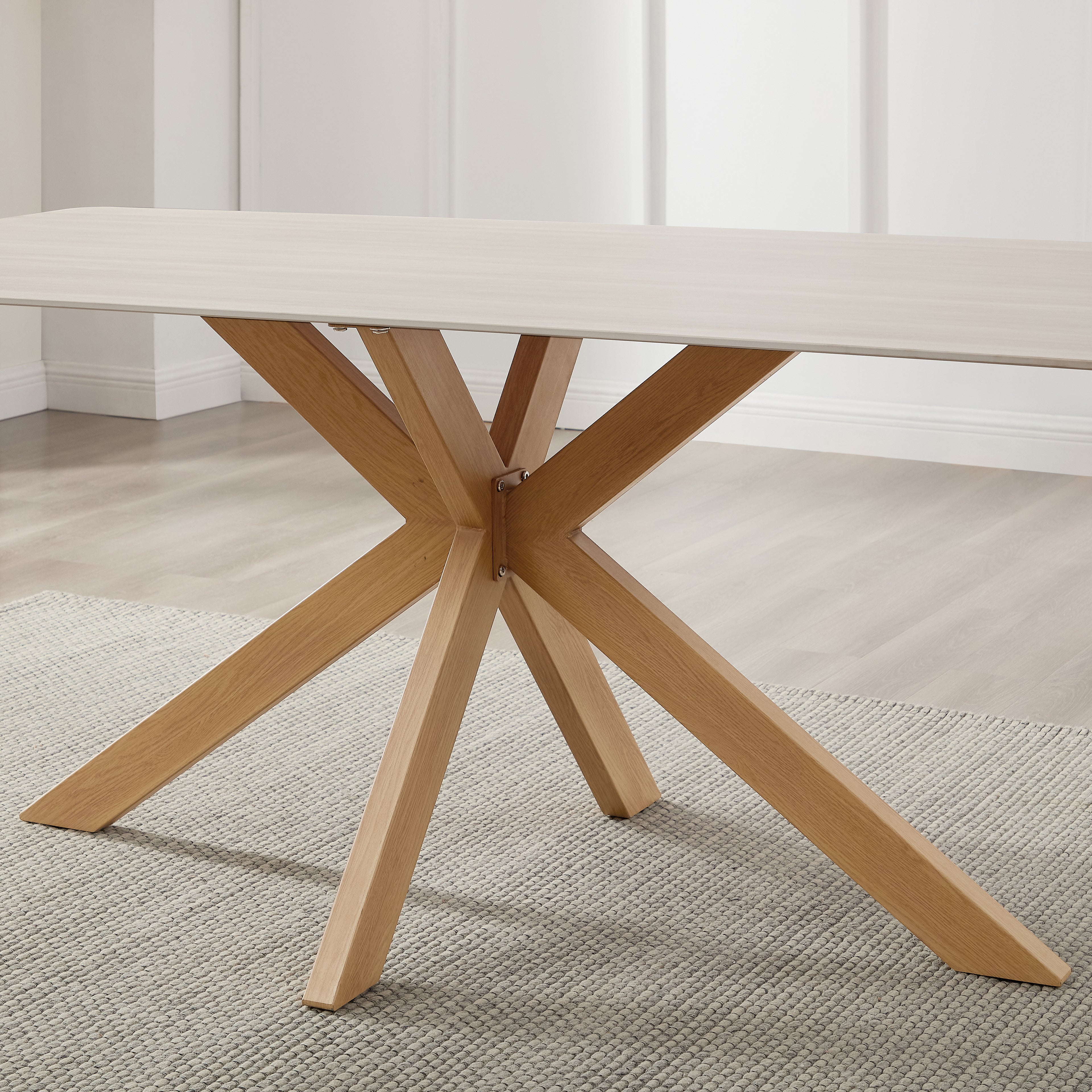 Athens White Ceramic Dining Table with Natural Wood Effect Base