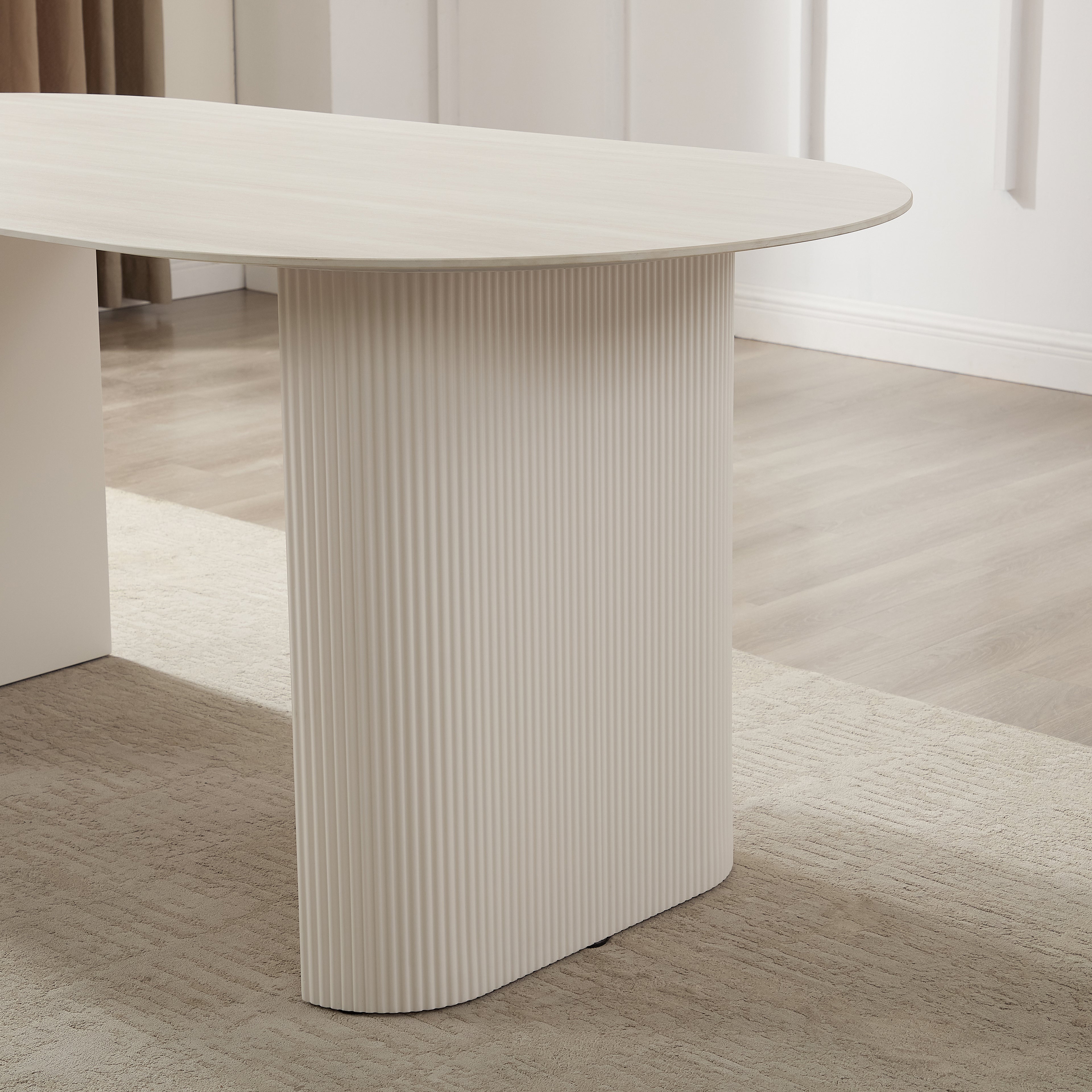 Sofia White Ceramic Dining Table with Cream Ribbed Base
