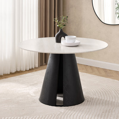 Maya Round Light Cream Ceramic Dining Table with Black Base
